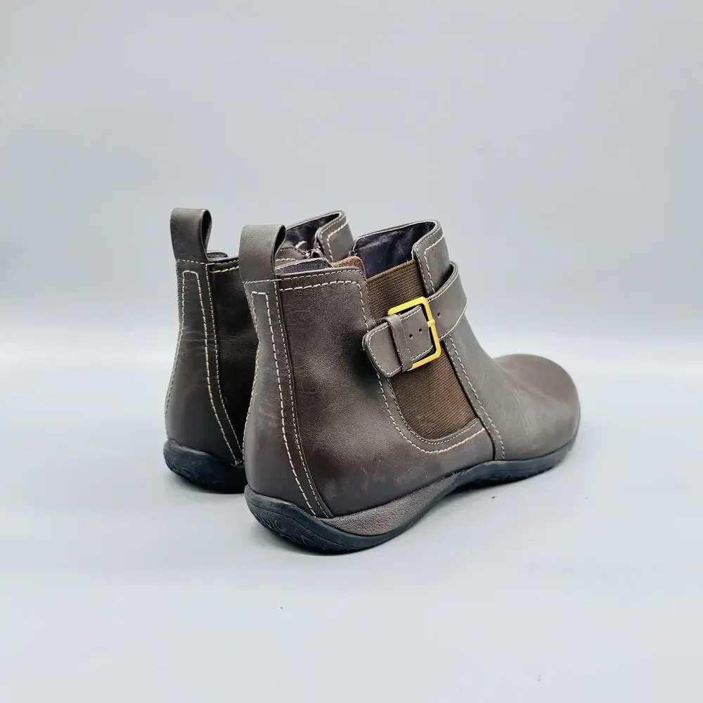 Vionic Boots Womens 10 Brown Leather Adrie Ankle Zip Buckle Flat Booties Shoes